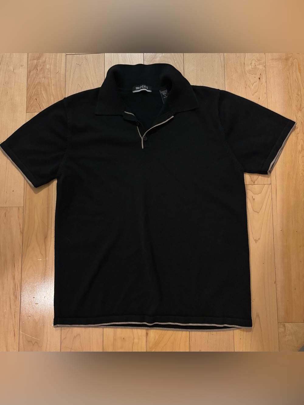 Brandini Black & Taupe Knit Polo Shirt Men’s Small Retro Minimalist